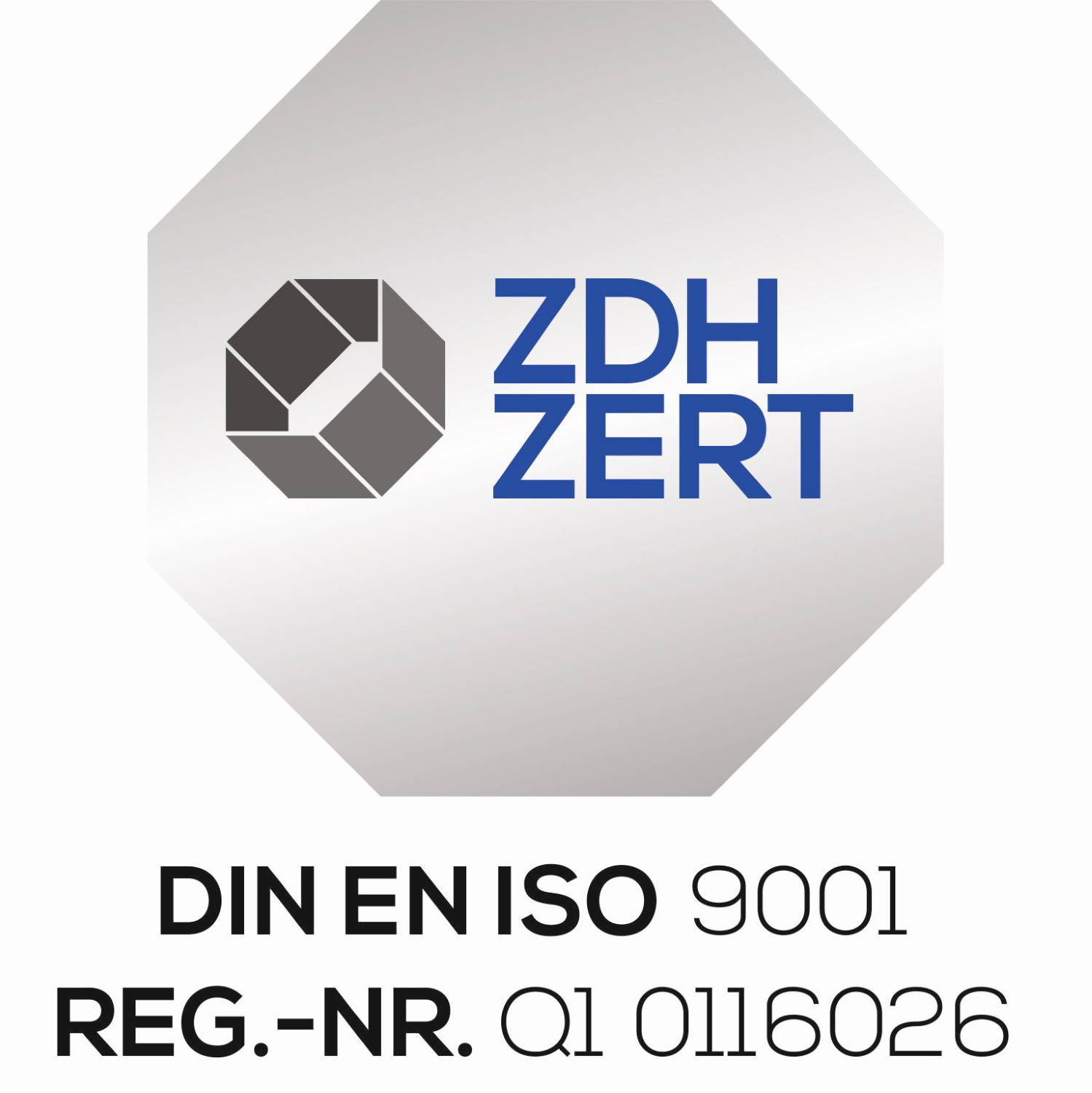 ZDH ZERT, DIN EN ISO 9001, REG.-NR. Q1 0116026